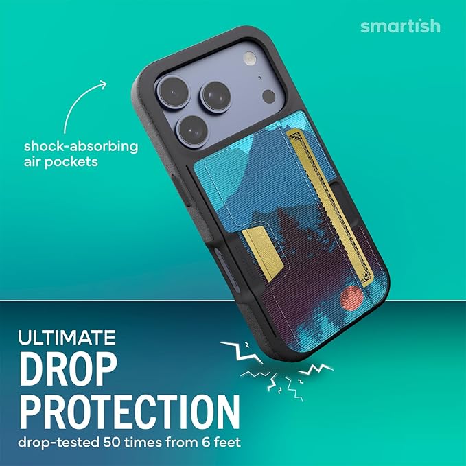 Smartish® iPhone 17 Pro Wallet Case - Wallet Slayer Vol. 2 [Slim + Protective] Credit Card Holder w/Kickstand - Drop Tested Hidden Card Slot Cover for Apple iPhone 17 Pro - Moving Mountains