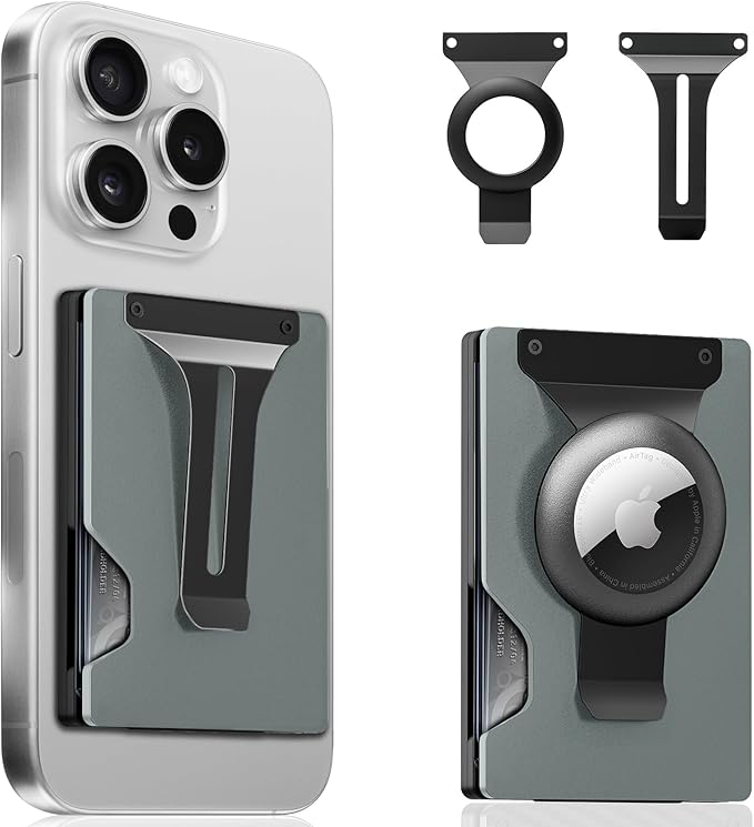 Magnetic Phone Wallet with Apple MagSafe - Metal Card Holder with AirTag Holder, RFID Blocking & Money Clip Mag Safe Wallet for iPhone 16 15 14 13 12 Pro Max/Pro/Plus/Mini