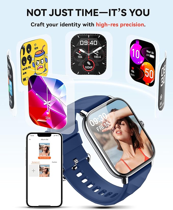 Smart Watches Fitness Tracker for Women Men with Step Counter, Sleep Calorie Monitor, Pedometer, IP68 Waterproof, Smartwatch with 120+ Sports for iPhone Android (Blue)
