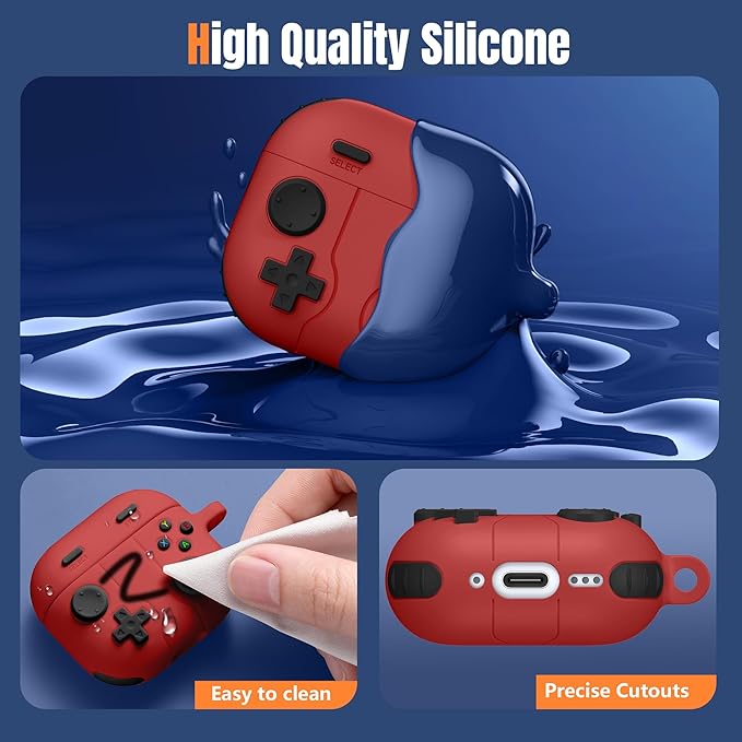 Getino for AirPods 4 2024 Case Cover with Cleaner Kit, Keychain,Compatible with Apple Airpods 4 Case Cover, Cute Funny Game Console Shock-Proof Protective Silicone AirPod 4 Case Covers for Men Boy-Red