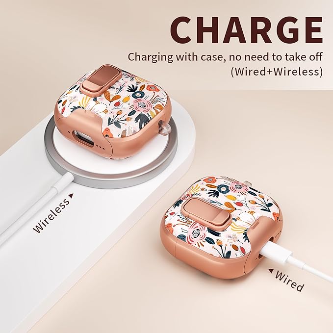 for AirPods 4 Case with Secure Lock Clip in Phone Stand,Floral Girly Style Protective Cover with Cleaning Kit and Hand Strap for Apple AirPod 4 Generation (Palm Petals)