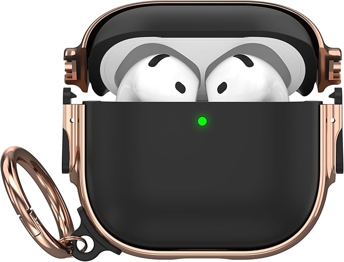 Maxjoy for AirPods 4 Case with Lock, Cute AirPods 4 Case Lock Protective Hard AirPod 4 Generation Cover for Women Men with Keychain Clip for AirPod 4th Generation Cover 2024, Black/Rose Gold