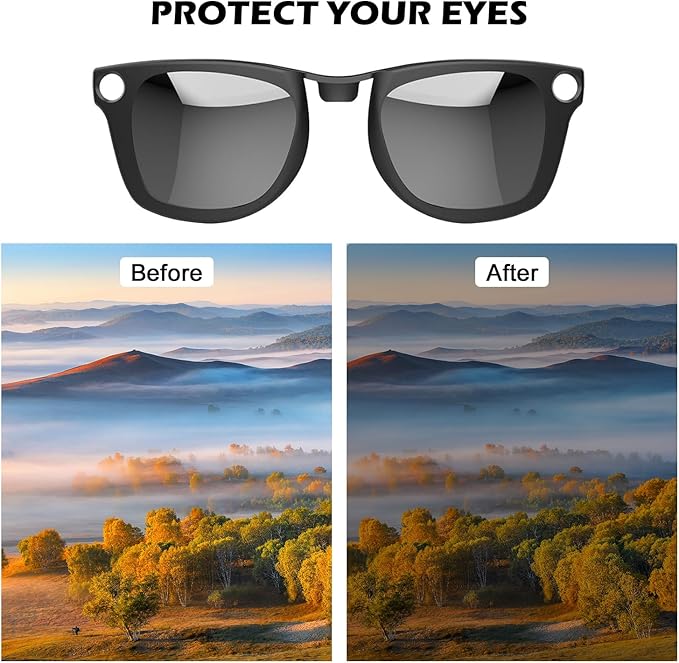 2PCS Polarized Clip for Ray-Ban Meta Wayfarer & Gen 2 (RW4006/RW4012, M Size, 50-22), Discoloration Clip for Meta Wayfarer Gen 2 UV Protection, Smart Glasses Color Changing Clip Set (Black Gray+Tea)