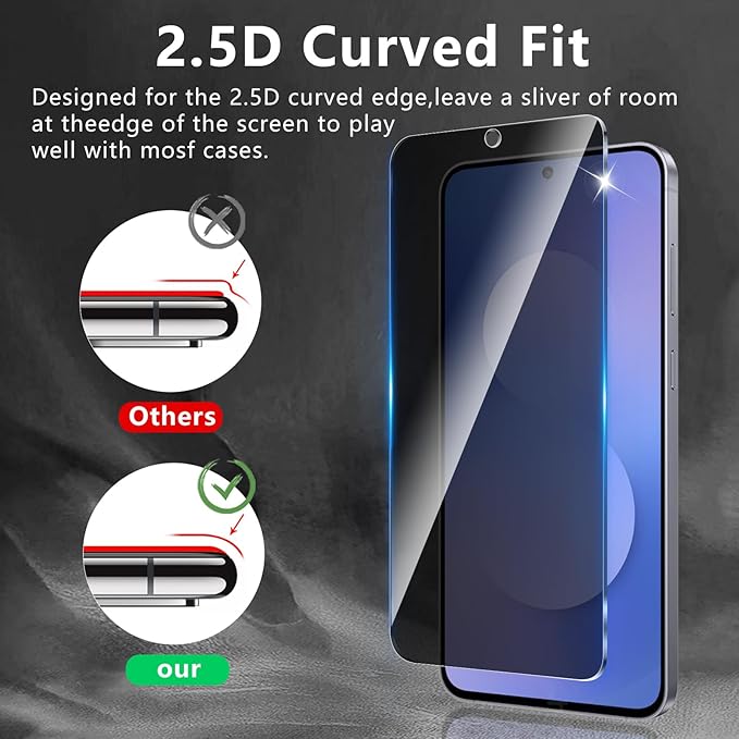 3 Pack Privacy Screen Protector Designed for Samsung Galaxy S25 FE,Full Coverage Anti-Spy Tempered Glass Film,9H Hardness,Anti-Fingerprint,Bubble Free,Easy to Install