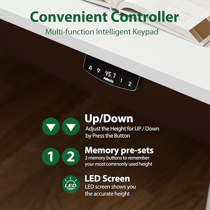 Agilestic Electric Standing Desk, Large 63 x 24 Inches Height Adjustable Desk, Sit Stand up Desk for Work Office Home, Splice Board, White