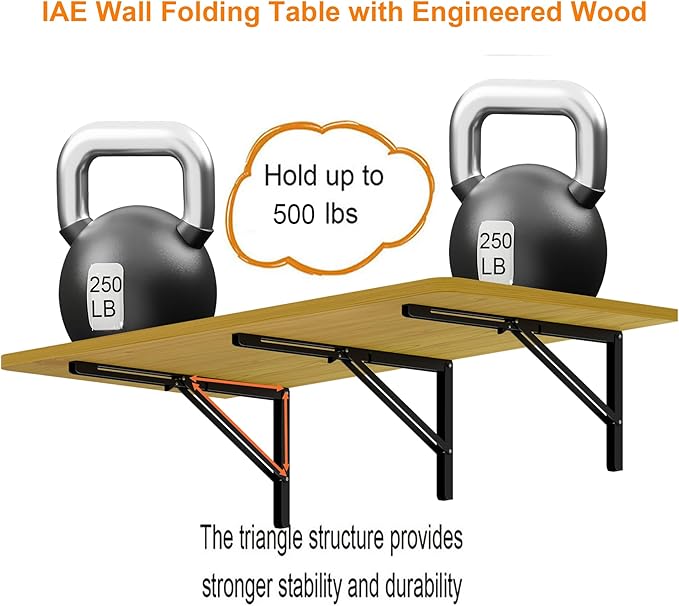 IAE 48" x 22" Floating Foldable Desk,Wall-Mounted Folding Computer Table with Engineered Wood,Study Table with Shelf Brackets,Fold Down Shelf,Fold Computer Desk for Small Spaces,Holds 500 lb,Natural