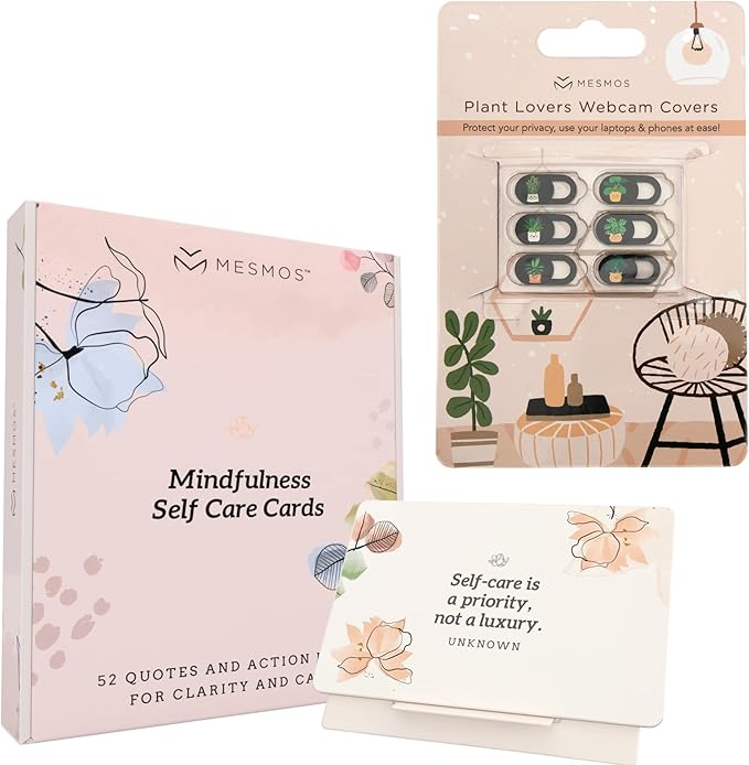 MESMOS Webcam Cover Slide Cute Plants and Mindfulness Self Care Cards - Great Stocking Fillers