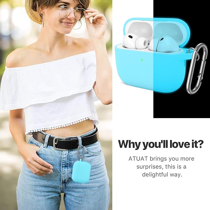 ATUAT for AirPods Pro 3 Case Cover with Cleaner, Protective Soft Silicone Skin with Keychain for Women Men for Apple AirPods Pro 3rd Generation Case(2025), Front LED Visible, Fluorescent Blue