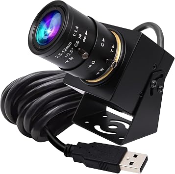 ELP Global Shutter USB Camera Manual Zoom Webcam 5mp 50fps High Speed PC Camera 2.8-12mm Variable Focus CS Mount Web Cam1440P 60fps Lightburn Cameras UVC USB2.0 Varifocal Telephoto Webcamera(4X Zoom)