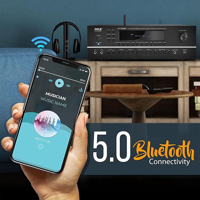 Pyle 7.1-Channel Hi-Fi Bluetooth Stereo Amplifier - 2000 Watt AV Home Theater Speaker Subwoofer Surround Sound Receiver w/ Radio, USB, RCA, HDMI, MIC IN, Supports 4K HD TV's, 3D - Pyle PT796BT