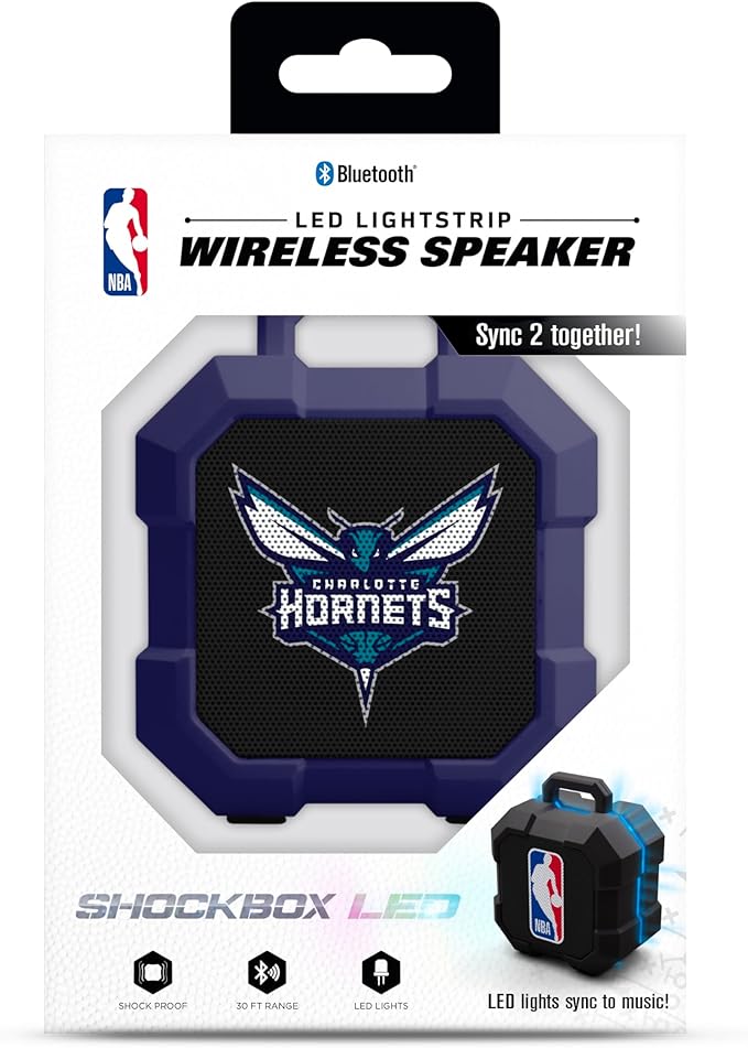 SOAR NBA Shockbox LED Wireless Bluetooth Speaker - Water Resistant IPX4, 5.0 Bluetooth with Over 5 Hours of Play Time - Small Portable Speaker - Officially Licensed NBA, Perfect Home & Outdoor Speaker