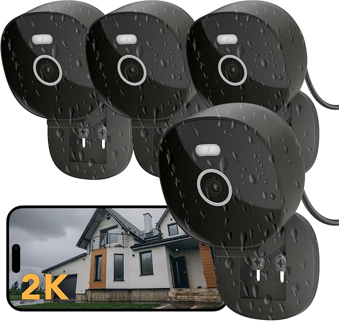 2K Security Camera, Outdoor/Indoor for Home, Pet, Baby, Nanny, IP65 Wterproof Color Night Vision, White Light & Siren, Recording, Motion Detection, Compatible with Alexa,Black-4P