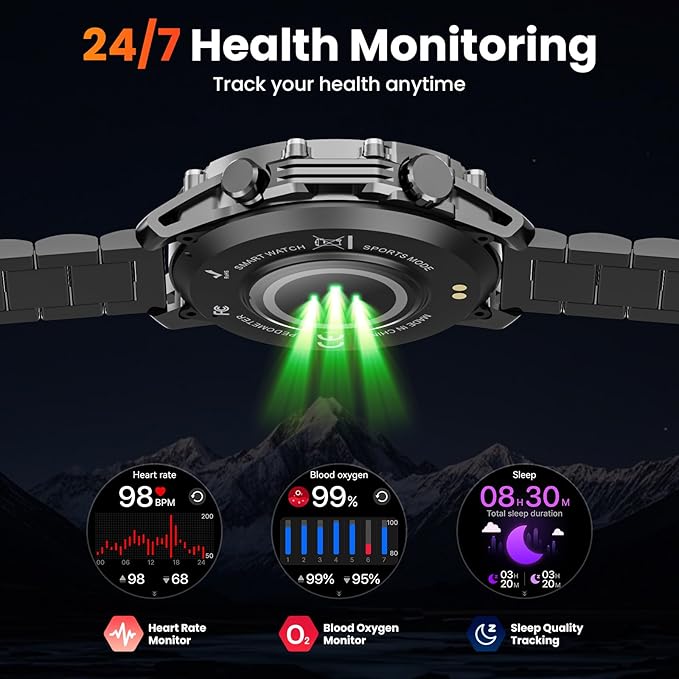 Hwagol Smart Watches for Men (Call/Notification),Two Style Kits,Military Smart Watch with Heart Rate/Sleep Monitor/Pedometer for Android and iOS,1.52''HD DIY Screen Fitness Tracker