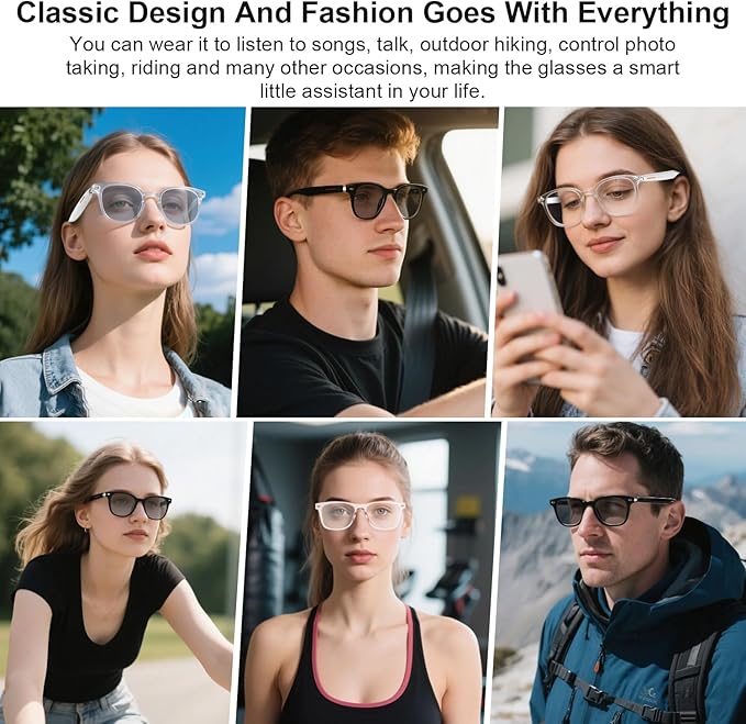 Smart Glasses for Men Women, Auto Power On/Off, Open Ear Speakers, Color-Change Lenses Wearable Tech Bluetooth Glasses, Support Android/iOS Calls Music, Blue Light Glasses for Travel Walk Work(Pink)