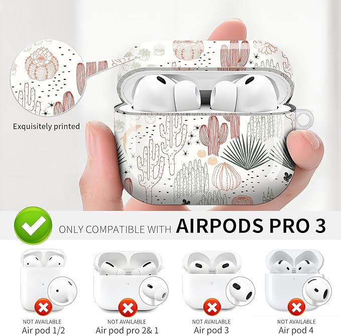 Compatible with AirPod Pro 3 (2025),Cute Case Cover for Women & Men, Full Protection Shockproof Hard Case with Keychain, Wireless Charging Case Accessories(Abstract Cactus Plant)