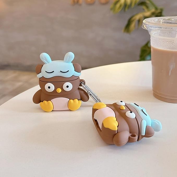 Case Compatible with Airpods 1 & 2, 3D Cute Kawaii Owl Design Earbuds Cover, Kids Boys Girls Portable Accessories Soft Silicone Wireless Earphone Shockproof Protector for Gifts Brown