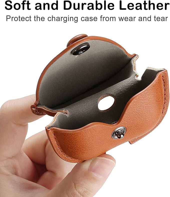 Genuine Leather Case Compatible with AirPods Pro Case 2nd/1st Gen (2023/2022/2019), VOMA Protective Cover for Apple AirPods Pro 2/Pro Wireless Charging Case with Keychain and Snap Lock Brown