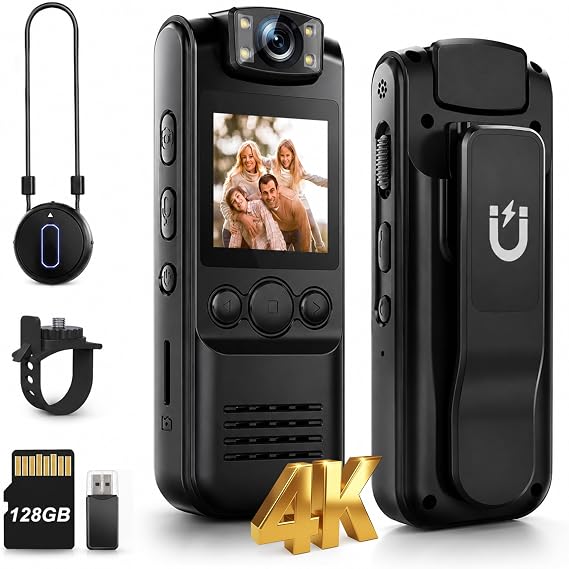 4K Body Camera with Audio and Video Recording, 128GB