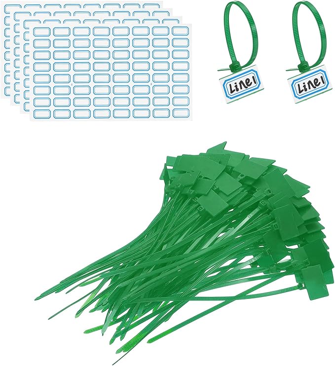 PATIKIL 6inch Zip Ties, 200pcs Cable Ties Tags Nylon Wire Marking Label Self Locking Plastic Straps Write on with Label Tags Paper for Organization Cord Network Ethernet Marking, Green