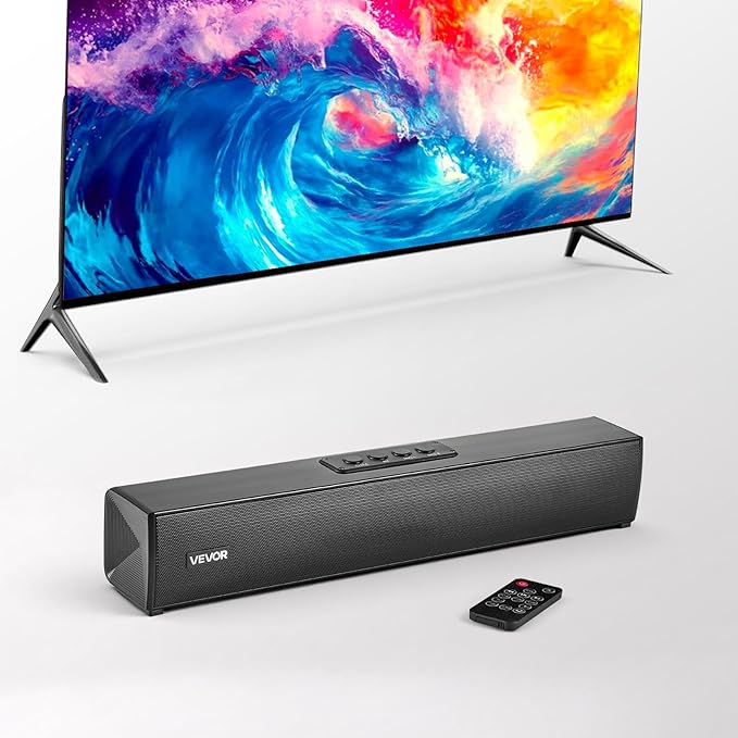 VEVOR Sound Bar for Smart TV, 2.0 Channel, 17-Inch Compact Soundbar TV Speakers for Projector, Bluetooth AUX Connection, Remote Control, Easy Setup, 80W Surround Sound System for PC Home Theater Audio