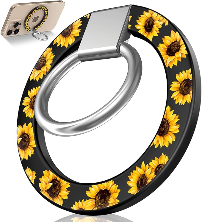 Toycamp Phone Grip Ring Holder Compatible with MagSafe - Magnetic Phone Grip Stand Women Cute Painting Removable Rotatable Magnet Accessories for iPhone 17 Pro Max/16/15/14/13/12 Series, Sunflower