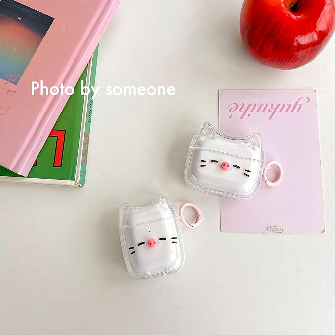 Transparent Clear Earphone Case for AirPods Pro 3 2025, Cute Lovely Cat Face Soft TPU Silicone Case, Kitty AirPods Pro 3 Cover Protective Skin Shockproof Protector for iPod Earbuds -Piggy