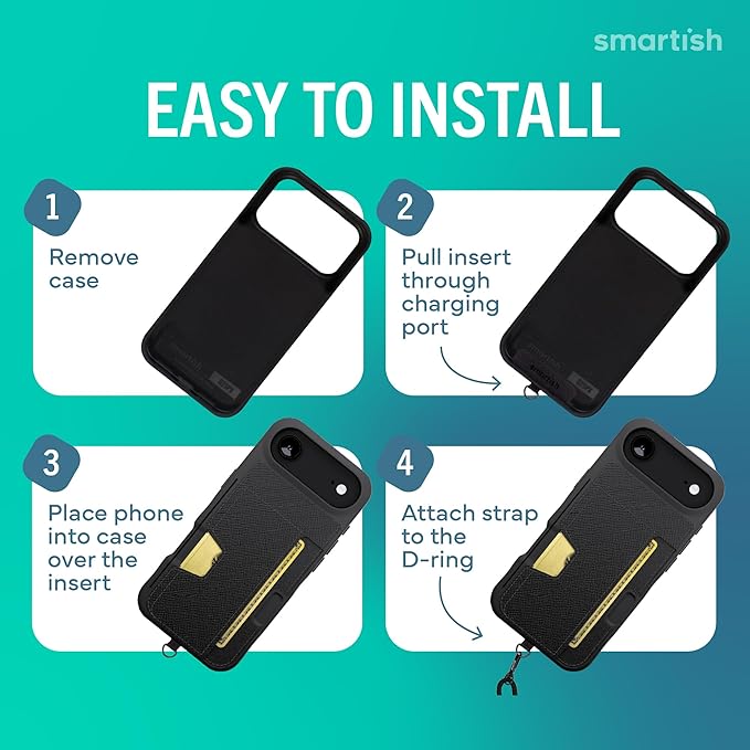 Smartish® iPhone Air Wallet Case + Crossbody Lanyard Strap - [Slim + Protective] Phone Case Credit Card Holder + Universal Detachable Shoulder Neck Strap for Apple iPhone Air - Black Tie Affair