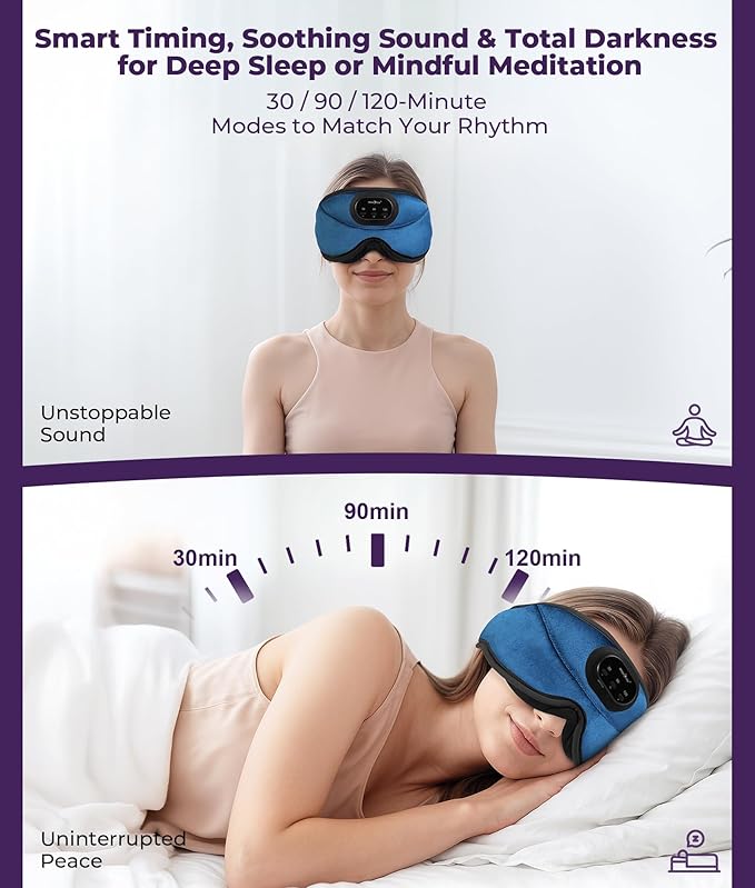MUSICOZY 3D Bluetooth Sleep Mask with Headphones and Timer, Wireless Sleep Headphones for Side Sleepers, Eye Mask with Bluetooth Headphone, 2 Packs