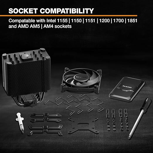 be quiet! Dark Rock 5 CPU air Cooler | Extremely high Cooling Performance | 6 high-Performance Heat Pipes | Silent Wings 4 120mm PWM Fan | high RAM and VRM Cooler Compatibility | BK035