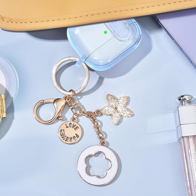 (with Safety Lock) Clear Case Compatible with Cute Apple Airpods 4 Cases 2024 Women, VISOOM Soft TPU Transparency Air pods 4 Gen Case iPods 4 Earbuds Case Girl Bling Keychain for Airpod iPod 4th Gen