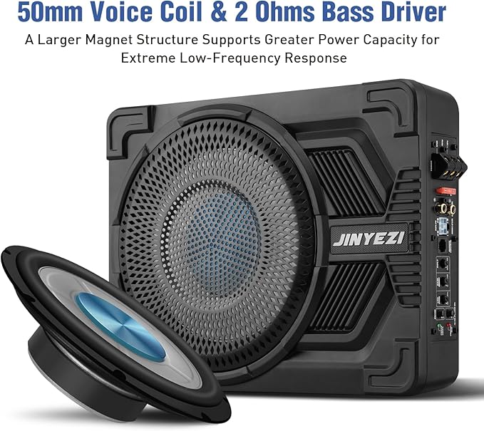 10" 1200W Under Seat Subwoofers with Amp, Class D MOSFET Amp & Efficient Heat Dissipation Design, Independent Control for Low-Pass Filter/Gain/Bass Boost, Suitable for Trucks/SUVs/Jeeps/MPVs
