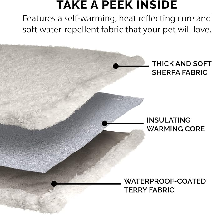 Furhaven Waterproof & Self-Warming Throw Blanket for Dogs & Indoor Cats, Washable & Reflects Body Heat - Soft-Edged Terry & Sherpa Dog Blanket - Dove, Large