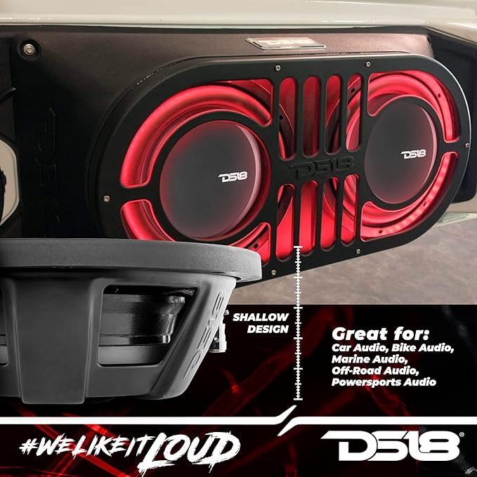 DS18 PSW10.2D 10" Shallow Mount Subwoofer 1000 Watts Max Power 500 Watts RMS Dual Voice Coil 2+2 OHMS Water Resistant - Best Sub for Tight Spaces in Car & Trucks - 1 Speaker