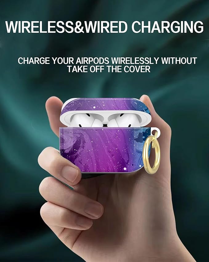 Compatible with AirPod Pro 2nd/1st Generation Case Cover with Key Chain,Full Protective Shockproof Wireless Headphone Case for Airpod Pro 2023/2022/2019(Purple Marble)