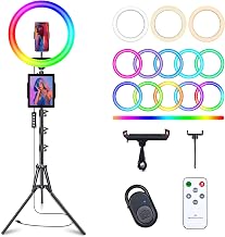 10" Selfie Ring Light with 73" Tripod Stand & 1 Phone Holder, LED Camera Ringlight with 48 RGB Colors Modes & Musical Rhythm Mode and 12 Brightness Dimmable for TikTok/Makeup/Photography/Vlog - Image 1