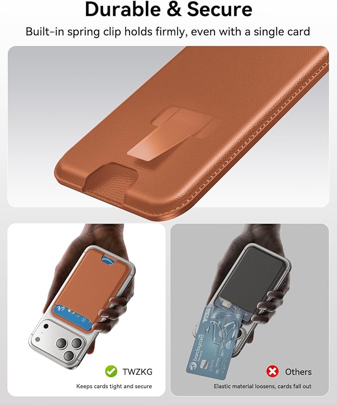 for MagSafe Wallet, 3 Cards Holder, Slim Magnetic Phone Wallet for iPhone 17/16/15/14/13/12 Pro Max Plus Air Series,RFID Blocking Vegan Leather,Brown