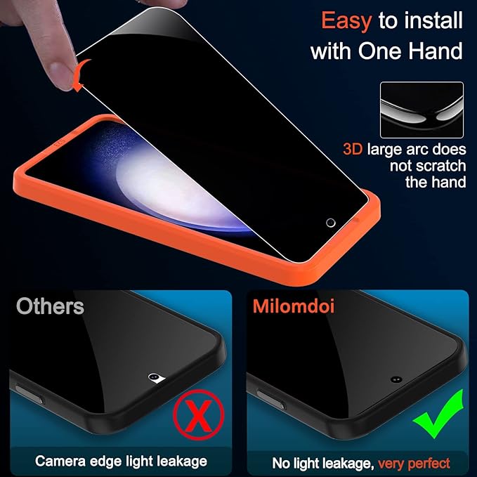 Milomdoi [3+3 Pack] for Samsung Galaxy S23 Privacy Screen Protector Tempered Glass Accessories 3 Pack Privacy Screen Samsung Galaxy S23 5G 3 Pcs camera Lens Protector Case fingerprint Suitable