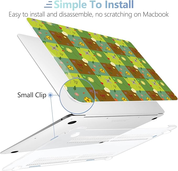 MEEgoodo for MacBook Air 13.3 inch Case 2021 2020 2019 2018 A2337 M1 A2179 A1932, Laptop Shell for MacBook Air M1 with Keyboard Webcam Cover&Trackpad Film&Type C Adapter,Green Checkered&Nature Pattern