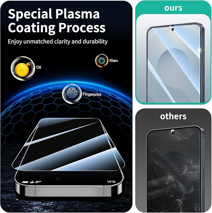 3*Screen Protector for Samsung Galaxy S24/S25 with a Installation Alignment Aid, Double Shatterproof HD Tempered Glass Film, Impact-Protection [9H Hardness][Anti-Shatter][Anti-Scratch]