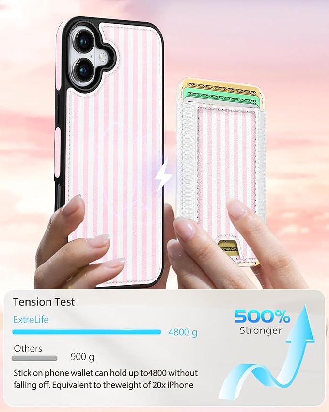 Shorogyt for iPhone 17 Wallet Case - Fits 5 Cards, Compatible with Magsafe Detachable Magnetic Credit Card Holder Leather Cardholder Cute Phone Cover Women Girls for Apple 17, Striped