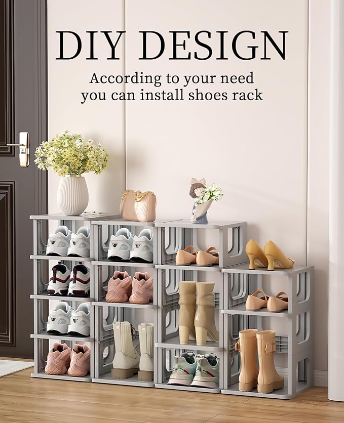 HAIXIN 5-Tier Shoe Rack - Durable Space Saving Shoe Storage Stand for Closet, Entryway, Hallway, Dorm, Bathroom - Grey