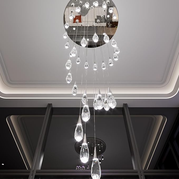 30 Light Extra Large Chandelier for High Ceiling Lights Silver Moderm Pendant Light Fixture Crystal Chandelier for Staircase Foyer Villa Living Room