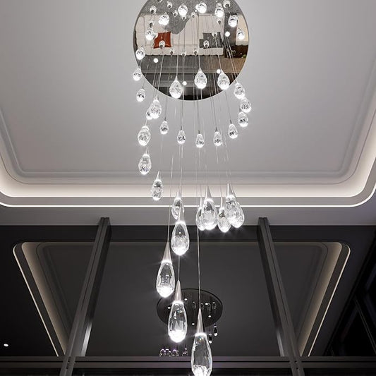 30 Light Extra Large Chandelier for High Ceiling Lights Silver Moderm Pendant Light Fixture Crystal Chandelier for Staircase Foyer Villa Living Room