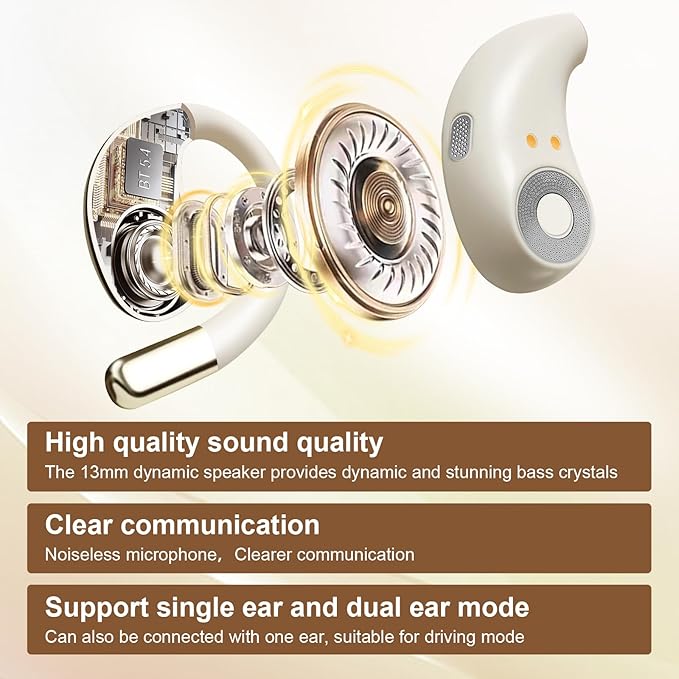 Wireless Earbuds,Open Ear Earbuds - Bone Conduction Headphones,running headphones,Waterproof Deep Bass Earphones for Fitness and Running, sports headphones,Sweat-Resistant for Workouts (Khaki White)