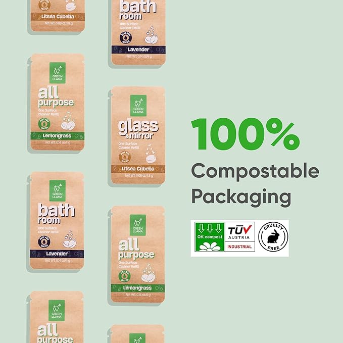 Green Llama Eco-Friendly Cleaning Tablet Variety Pack - Multi-Surface, Glass & Bathroom Cleaner Refills, Compostable, Plant-Based, Family & Pet Safe - Sample Pack with 6 Tablets