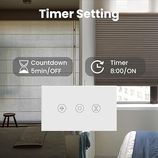 Smart Roller Shutter Switch Neutral Wire Required,2.4GHz WiFi Roller Shutter Switch with Remote Voice Control, Tempered Glass Panel, Work with Alexa and Google Home, White WiFi-Roller Shutter