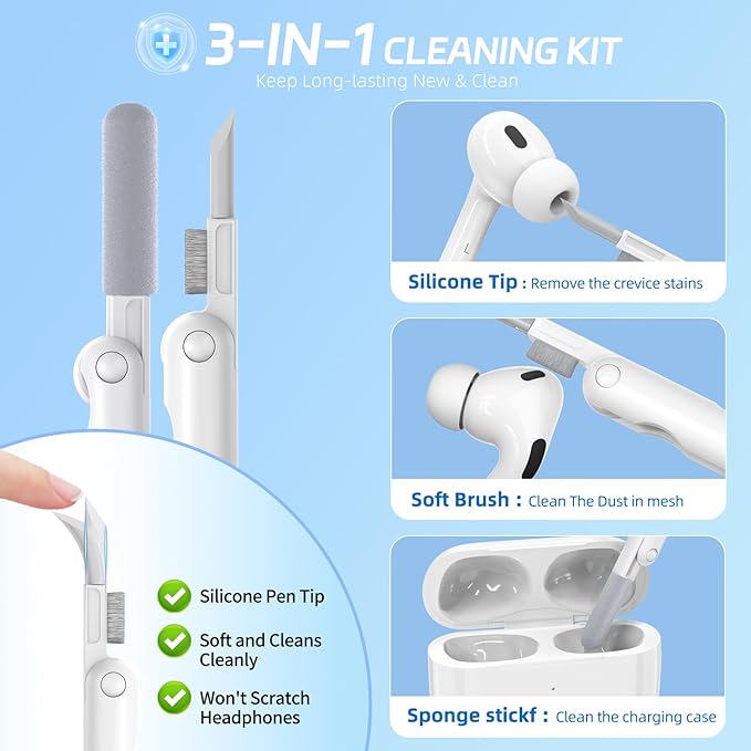 for AirPods Pro 2 Case with Phone Stand & Secure Lock, Auto-Open Clear Cover Compatible with Apple AirPods Pro 2nd/1st Gen (2023,2022,2019) with Cleaning Kit & Keychain (Clear White)