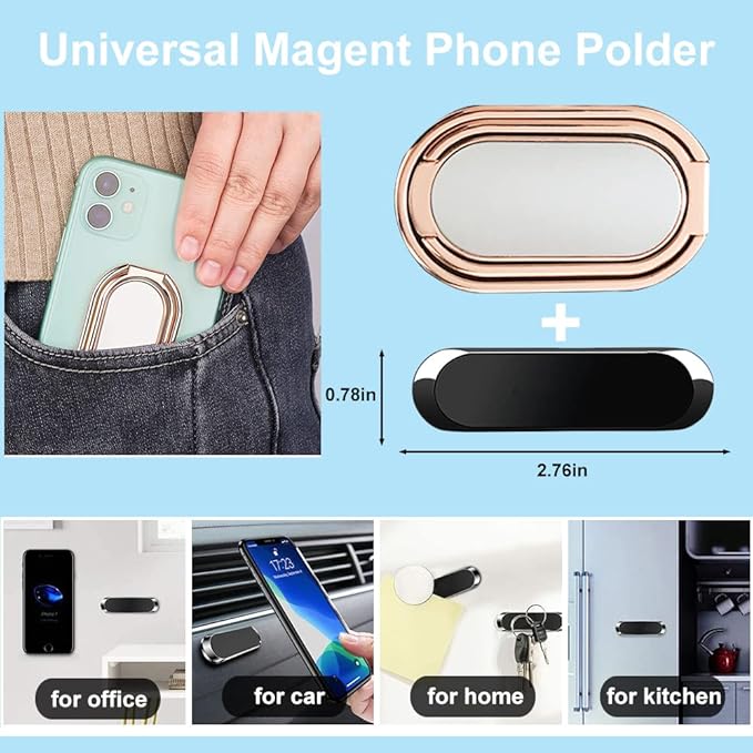 Phone Ring Holder Finger Kickstand, Foldable 360° Rotation Cellphone Grip for Desk, Office Desktop, Cell Phone Stand Compatible with iPhone iPad Smartphones Tablets (with Magnetic Car Mount)