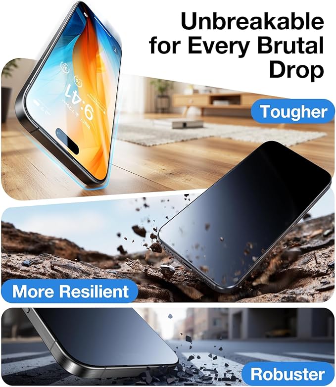 UltraGlass Unbreak Top 9H+ Glass for iPhone 16 Pro Screen Protector 6.3" (12FT Military Grade Shatterproof) Screen Protector 16 Pro Tempered Glass (Longest Durable) Full Coverage 16Pro, 2 Pack