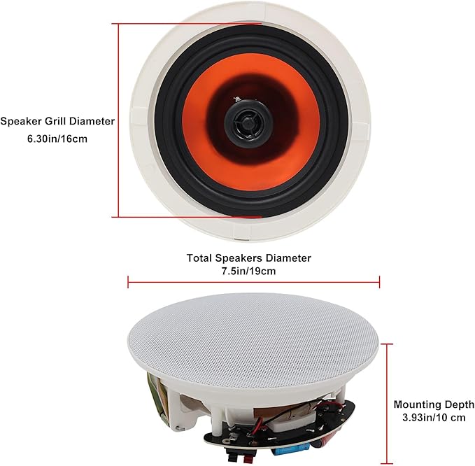 Herdio 6.5" 600 Watts Bluetooth Ceiling Speakers Wireless Home Recessed Speaker System Suitable for Indoor,Kitchen,Home Theater,Bedroom,Office,Covered Patio（4 Speakers）